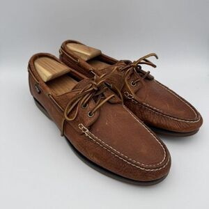 Polo Ralph Lauren Mens Brown Bienne Tumbled Leather Boat Shoes Size 11.5D